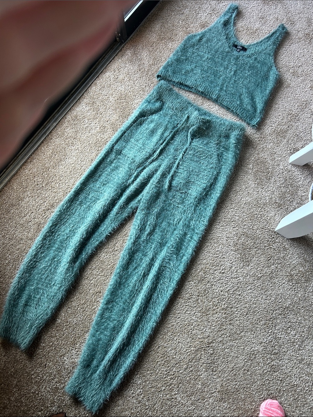Lulu's Road To Cozy Fuzzy Knit Crop Tank and Drawstring Joggers Set - Sage Green - Picture 11 of 12